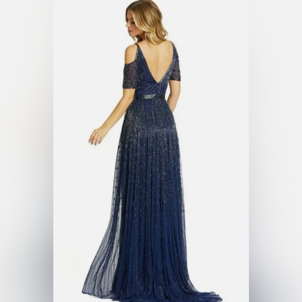 Mac Duggal Navy Blue Backless Gown